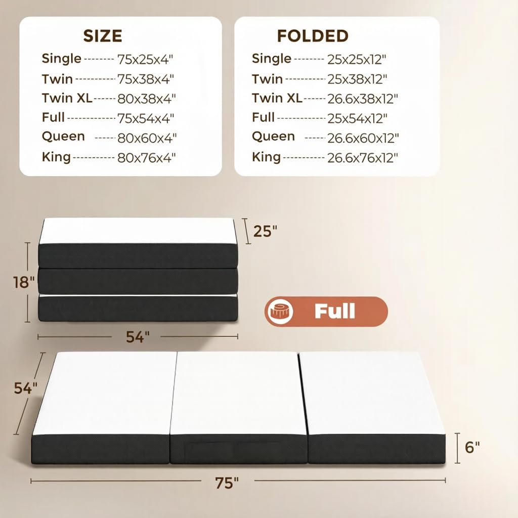 6 Inch Trifold Memory Foam Mattress P526282