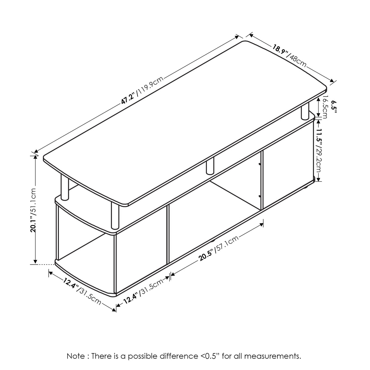 3-Tier TV Stand with Open Shelf up to 50 Inch F73489