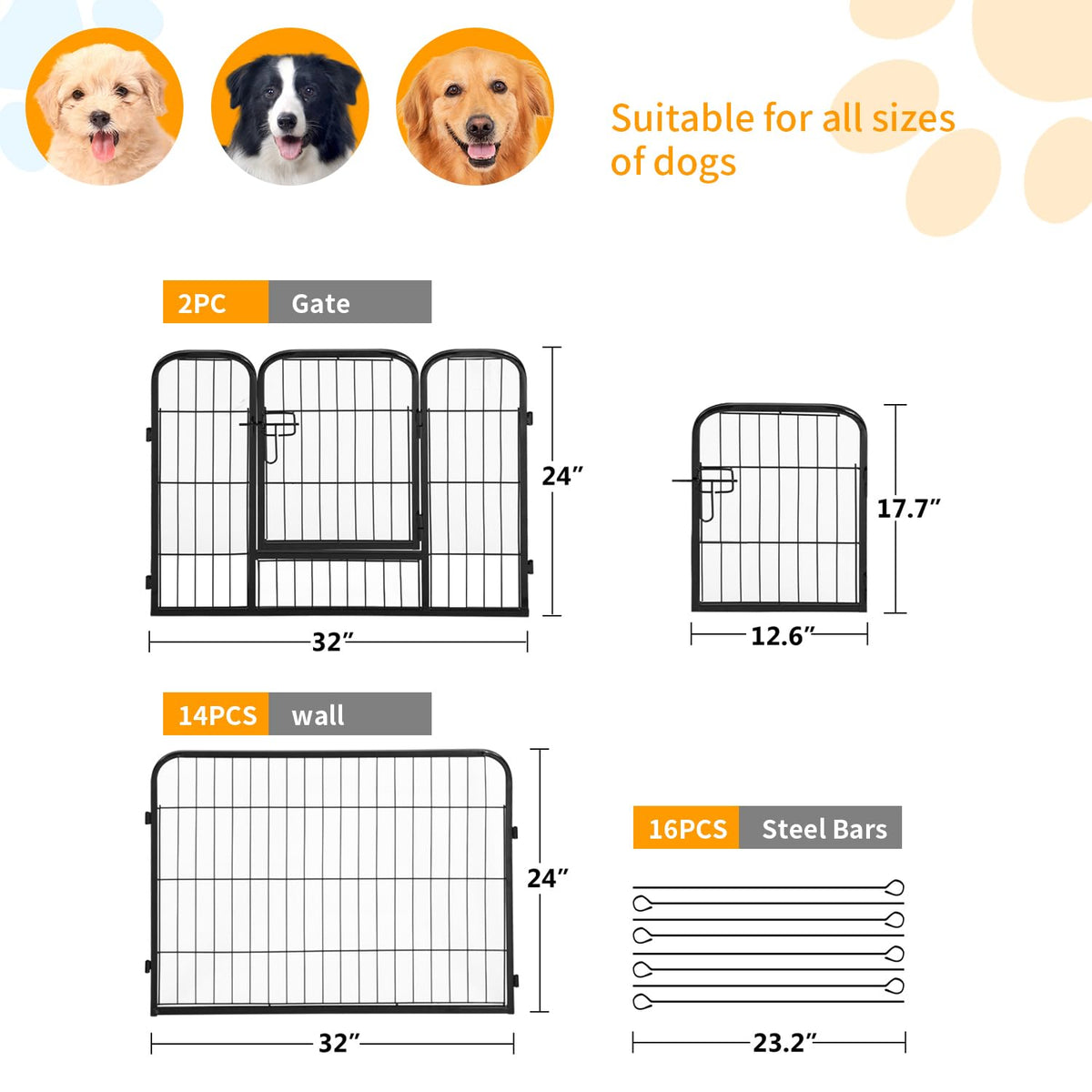 16 Panel 24 Inch Black Metal Dog Playpen G287475