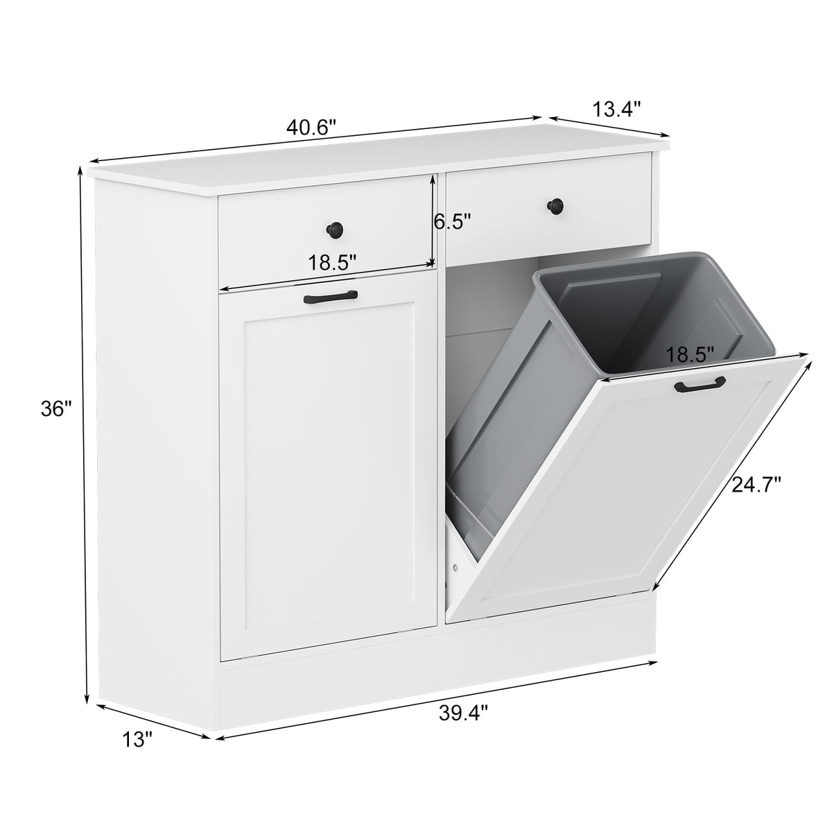 White 2 x 10 Gallon Wooden Tilt Out Trash Can Cabinet L991