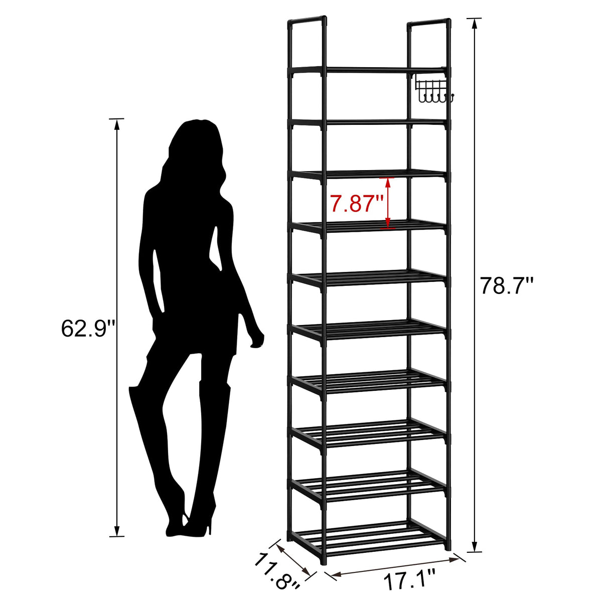 Black 10 Tiers Narrow Shoe Rack F7923
