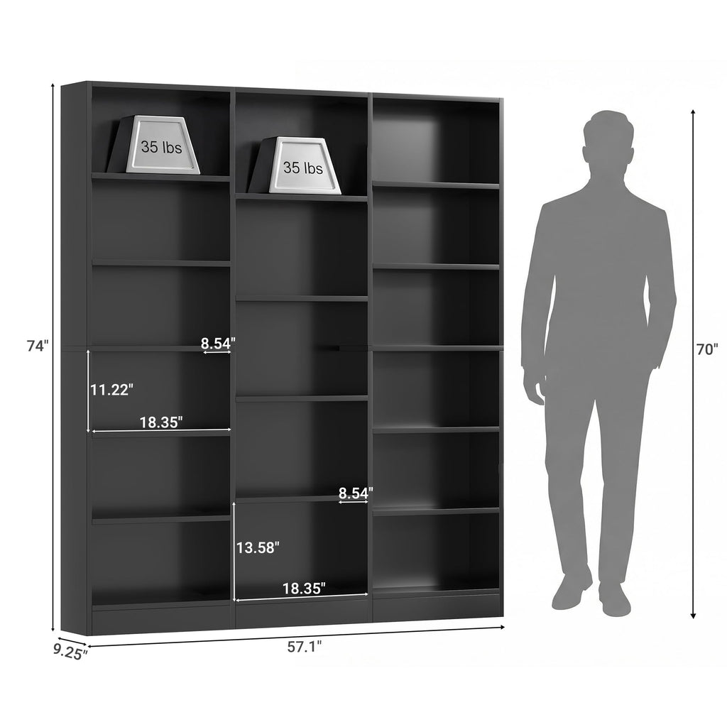 Black 6 Tier 17 Shelf Bookshelf O832