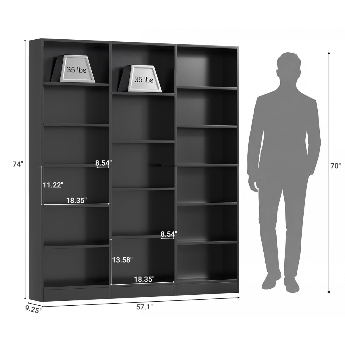 Black 6 Tier 17 Shelf Bookshelf O832