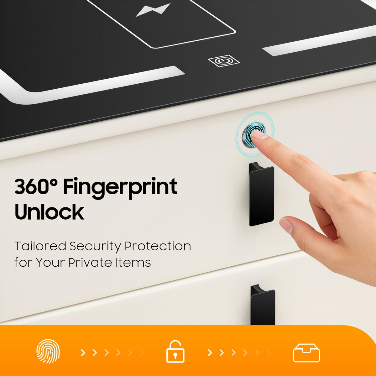 3 Drawers Nightstand with Fingerprint Lock and Wireless Charging M1201