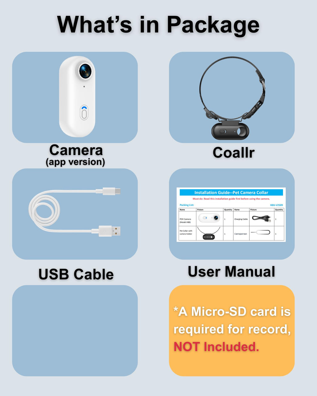 Cat Camera Collar with APP, 1080P HD Pet POV Video Recording Z68178
