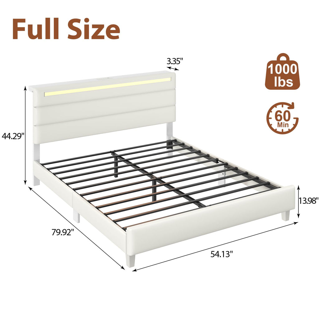Full Size Bed Frame with LED Lights Headboard C7349