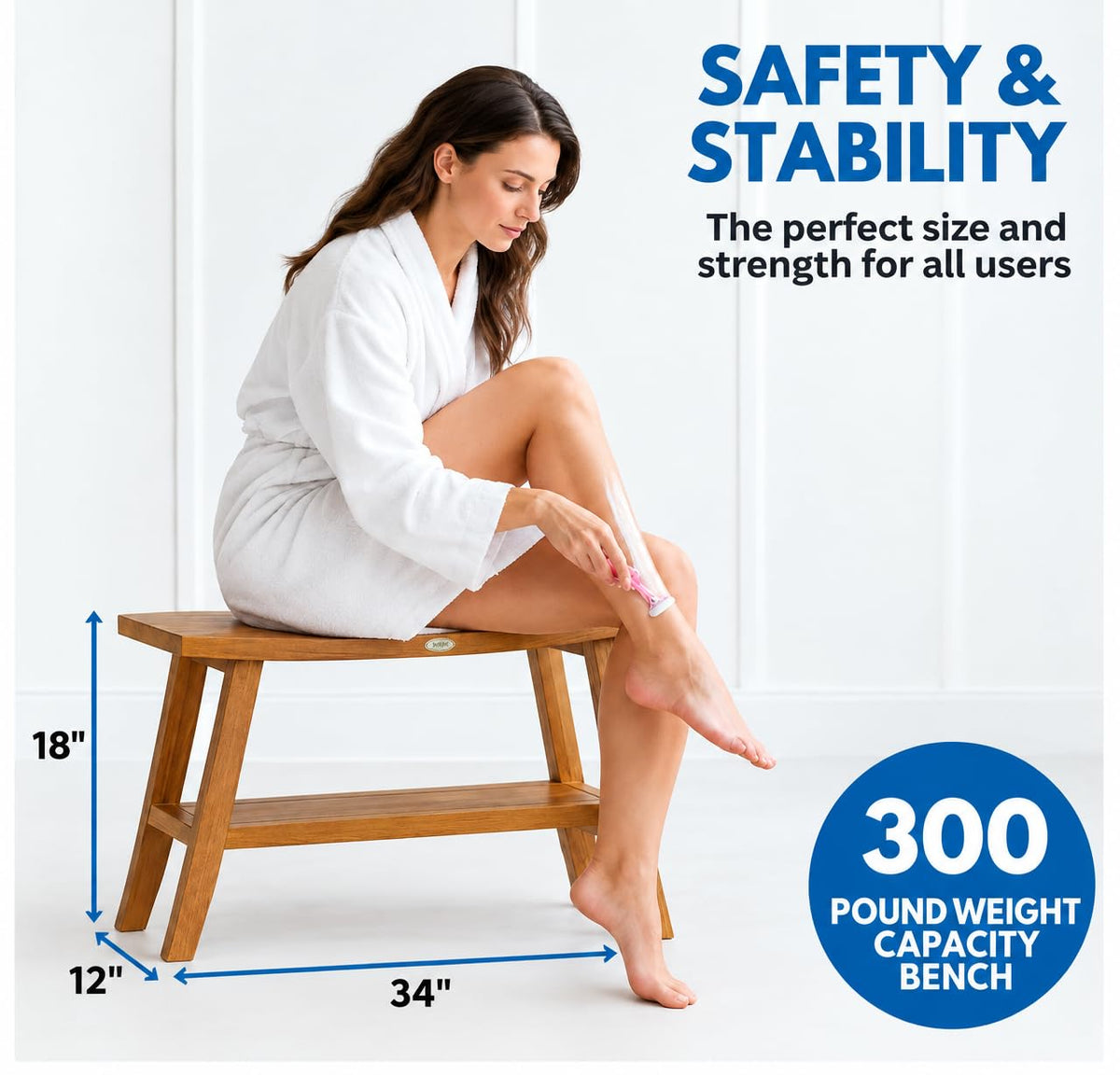 34-Inch Natural Teak Shower Bench B1773