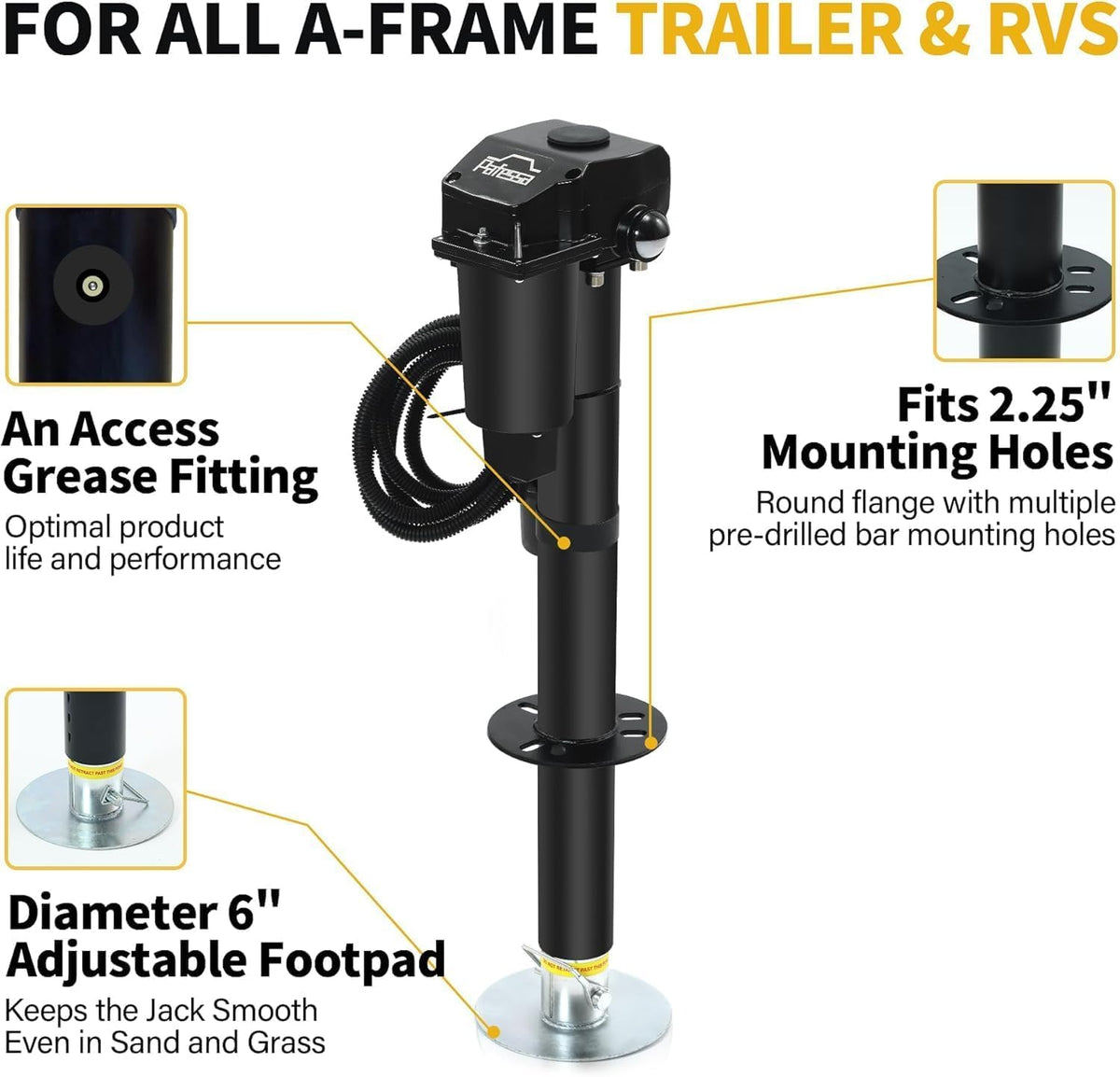 12V 3,500LB Electric RV Trailer A-Frame Tongue Jack T11805