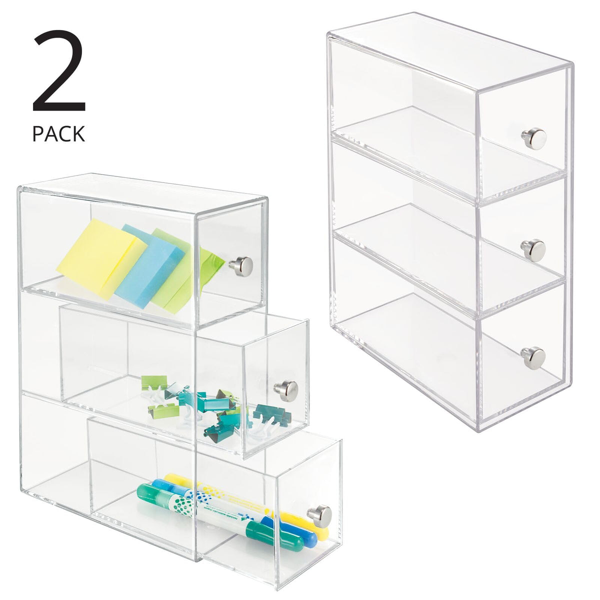 Clear 3 Drawer Plastic Stackable Desktop Organizer, 2 Pack M966274