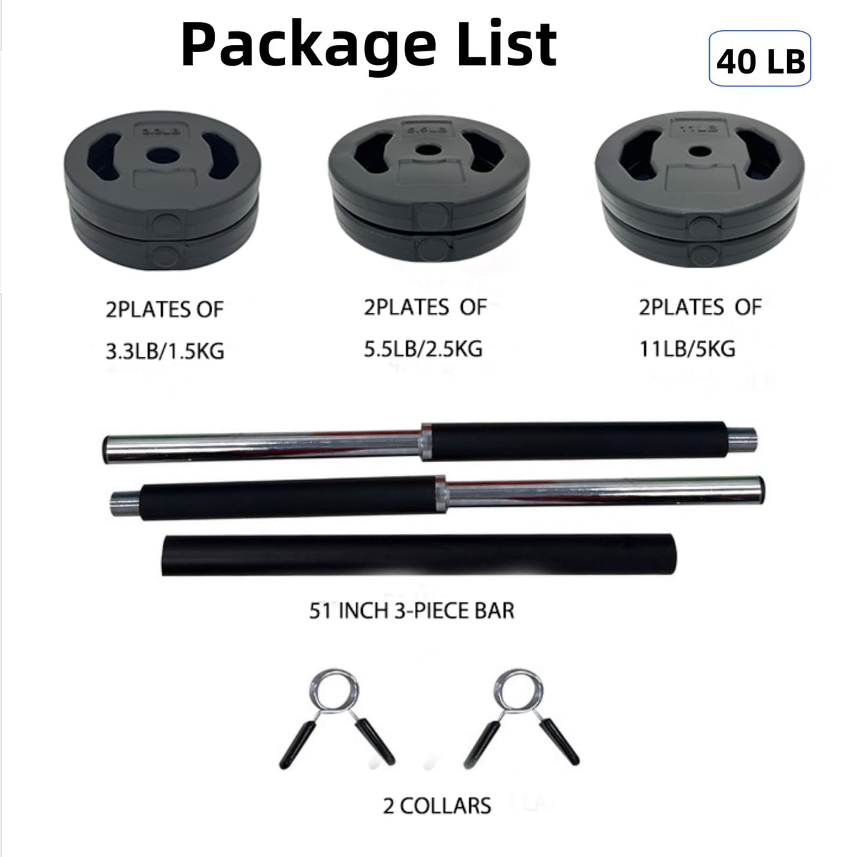 40 LB Adjustable Barbell Weight Set F559103