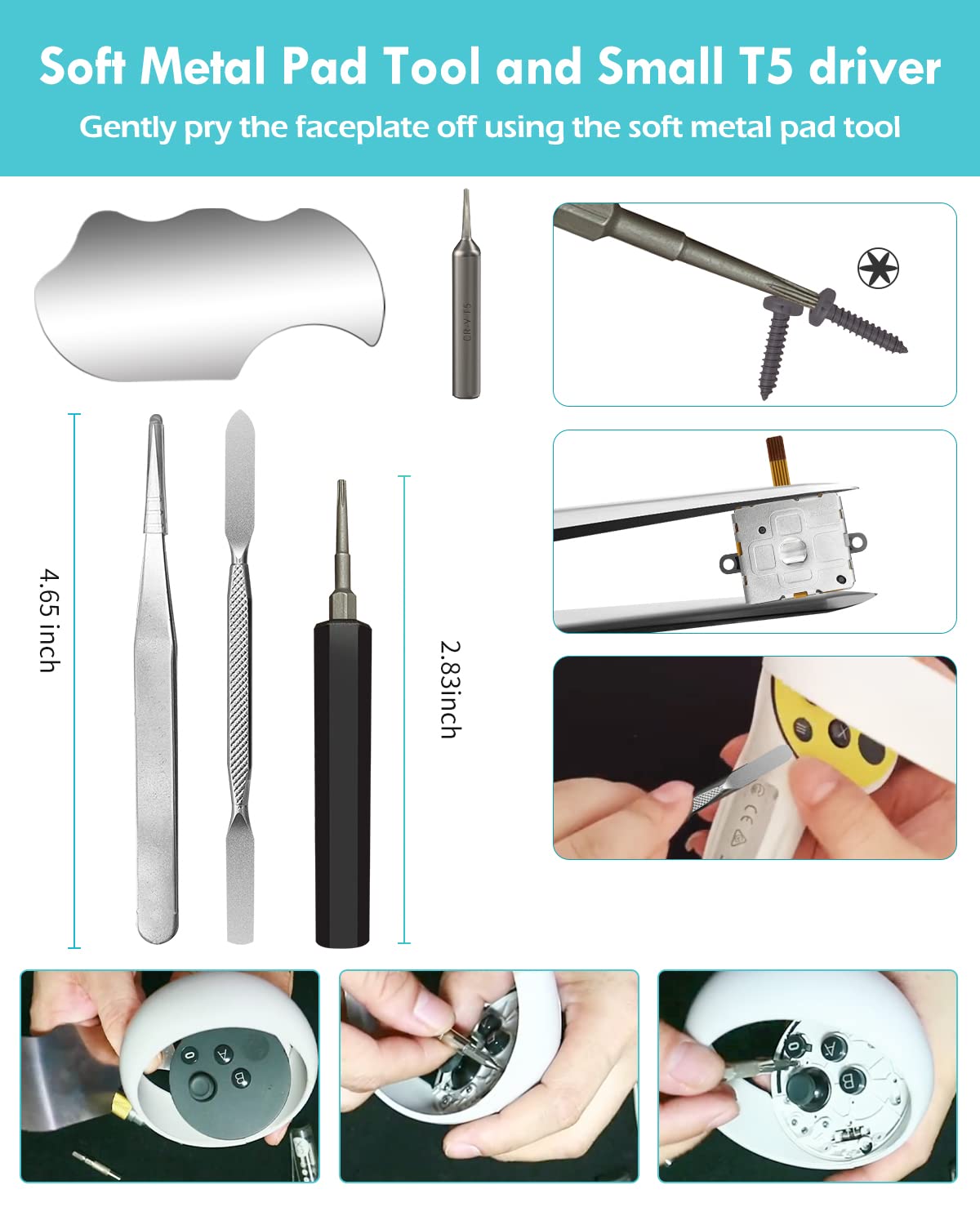 Joystick Replacement Kit for Controller, Include 2 Joysticks, T5 Screwdriver, Tweezer, Pry Tool, 4 Thumbstick Grips Q203