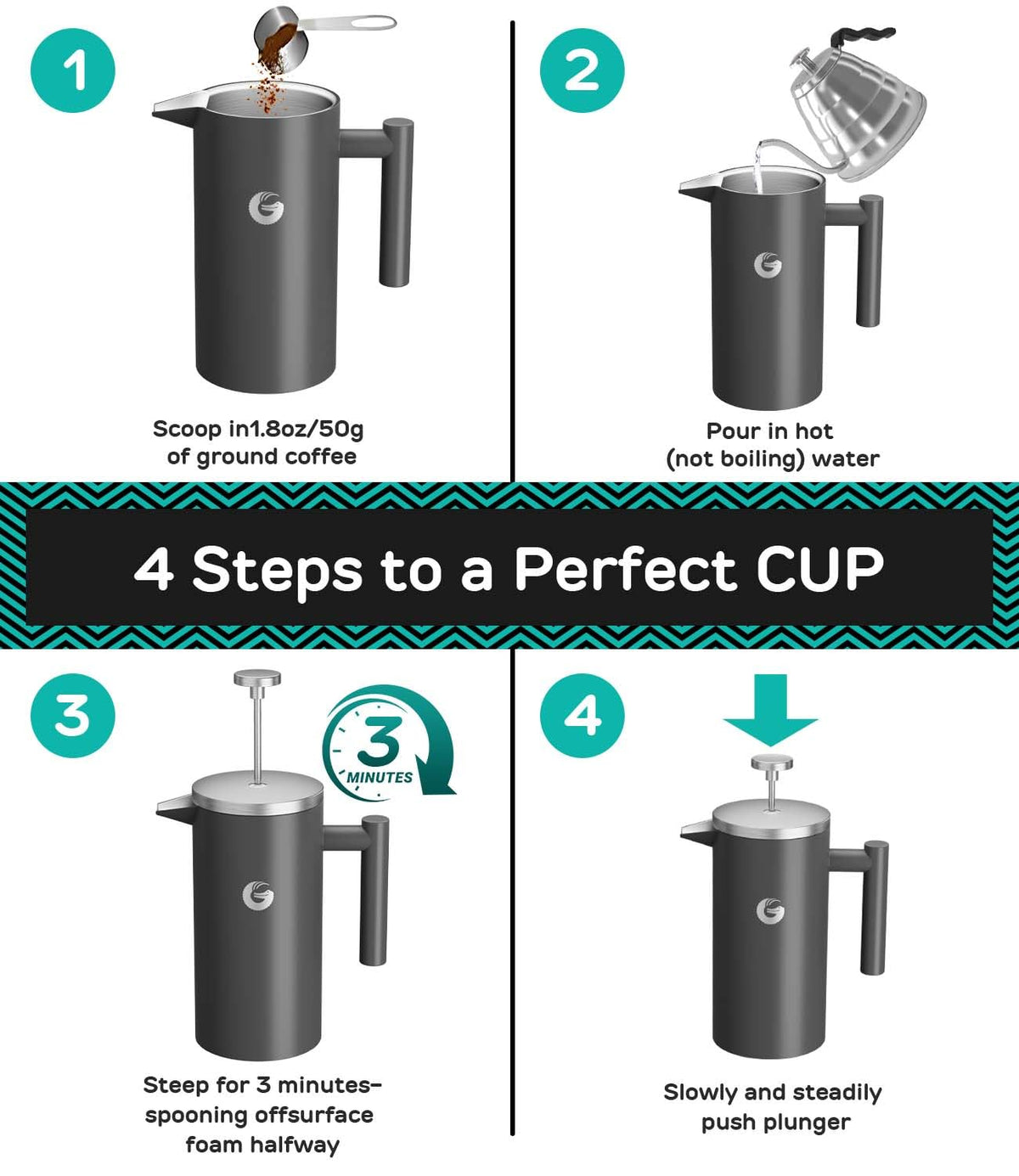 Gray 34 oz French Press Coffee Maker W325245