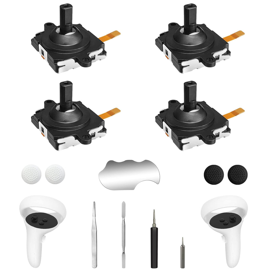 Joystick Replacement Kit for Controller, Include 2 Joysticks, T5 Screwdriver, Tweezer, Pry Tool, 4 Thumbstick Grips Q203