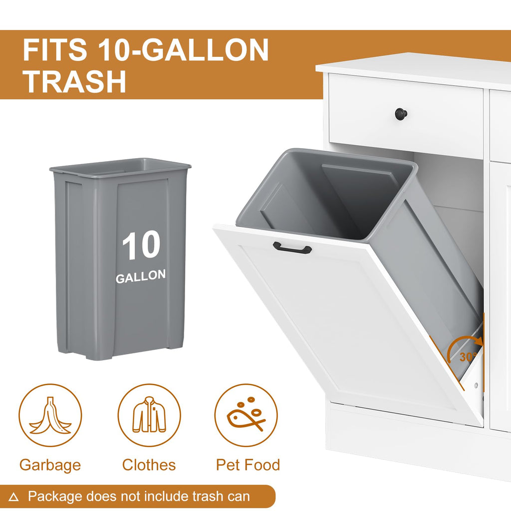 White 2 x 10 Gallon Wooden Tilt Out Trash Can Cabinet L991