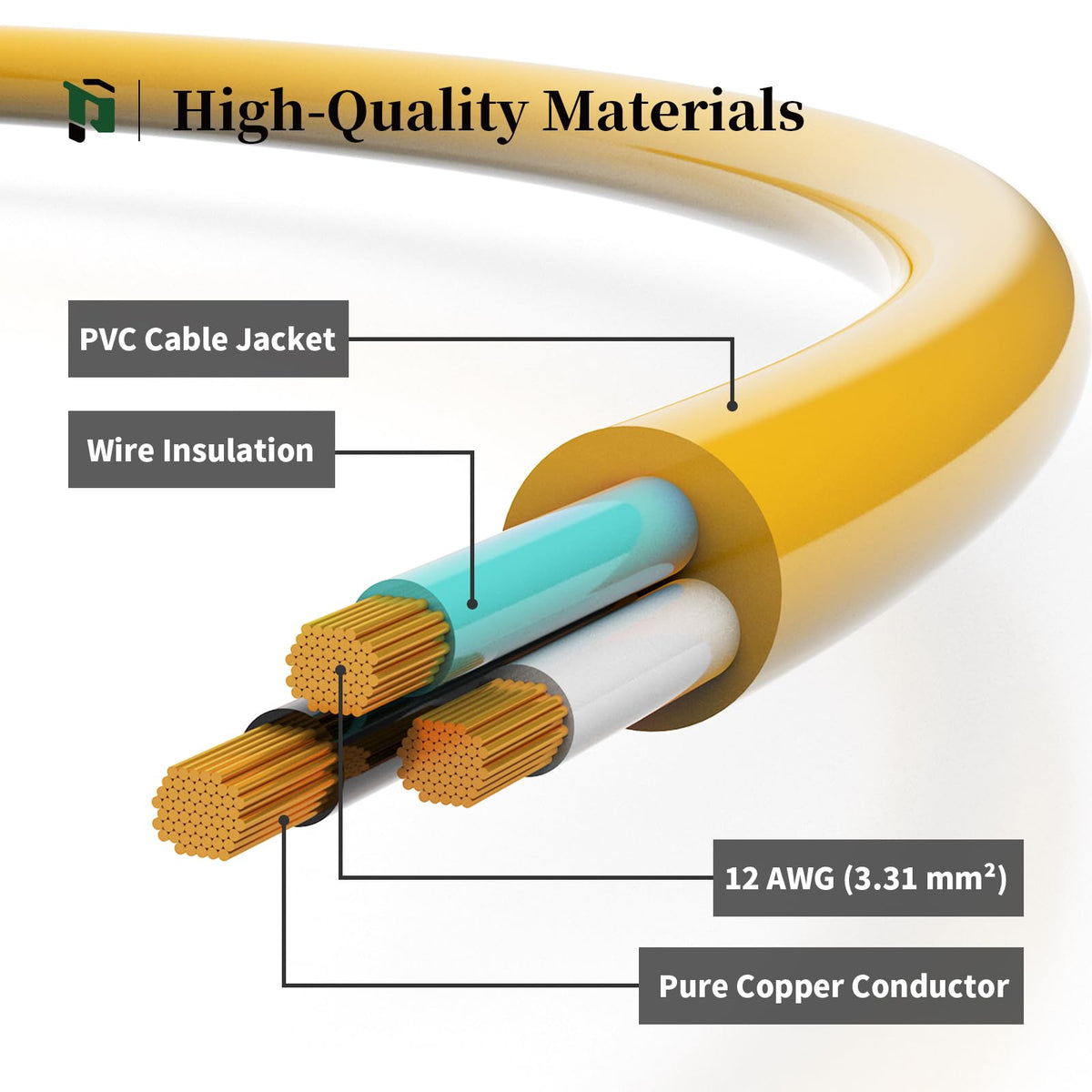 12 Gauge 100 Ft Heavy Duty Outdoor Extension Cord Waterproof Lighted End SJTW 3 Prong Grounded Plug 15A 1875W Yellow N4101
