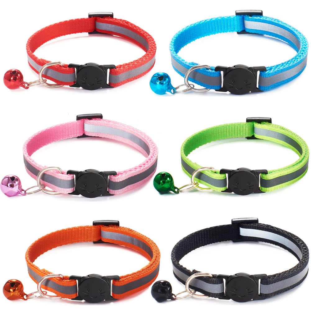 6 Pack Reflective Nylon Cat Collar with Bell Z624