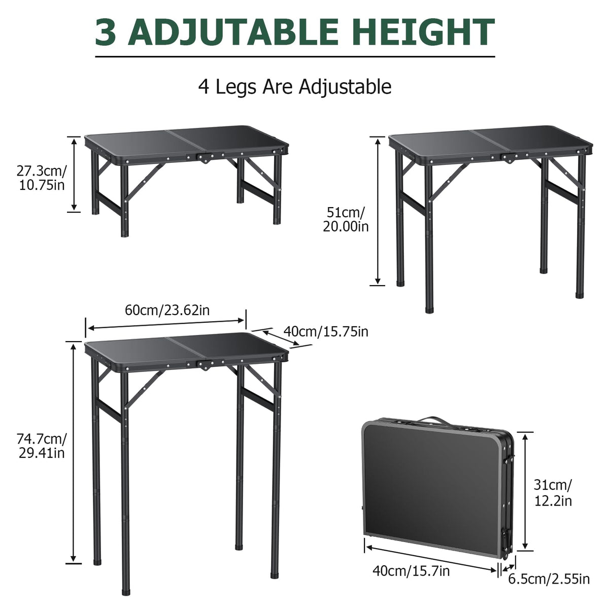 Folding Camping Table 3 Adjustable Height T192436