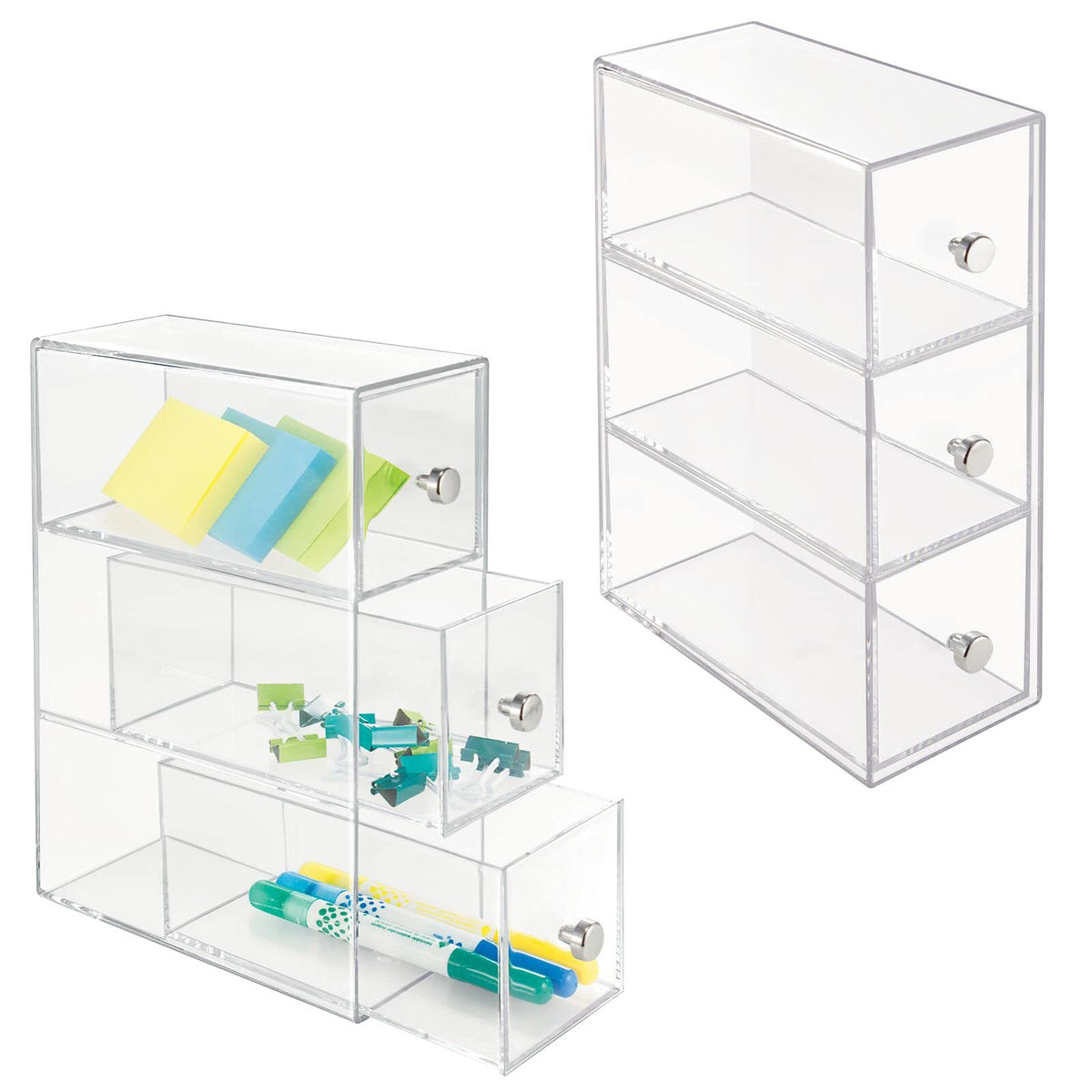 Clear 3 Drawer Plastic Stackable Desktop Organizer, 2 Pack M966274