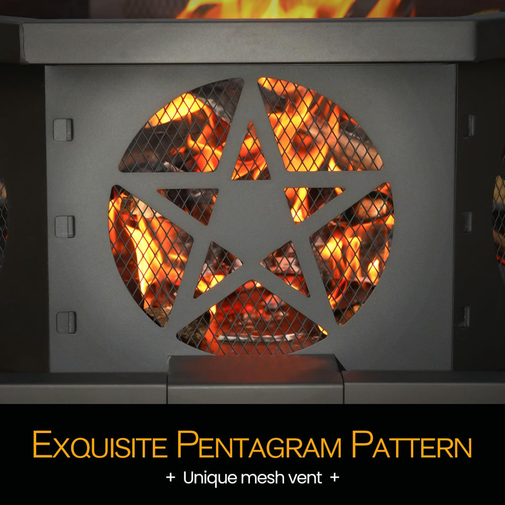 32 Inch Octagonal Fire Pit with Fire Poker Black M4628