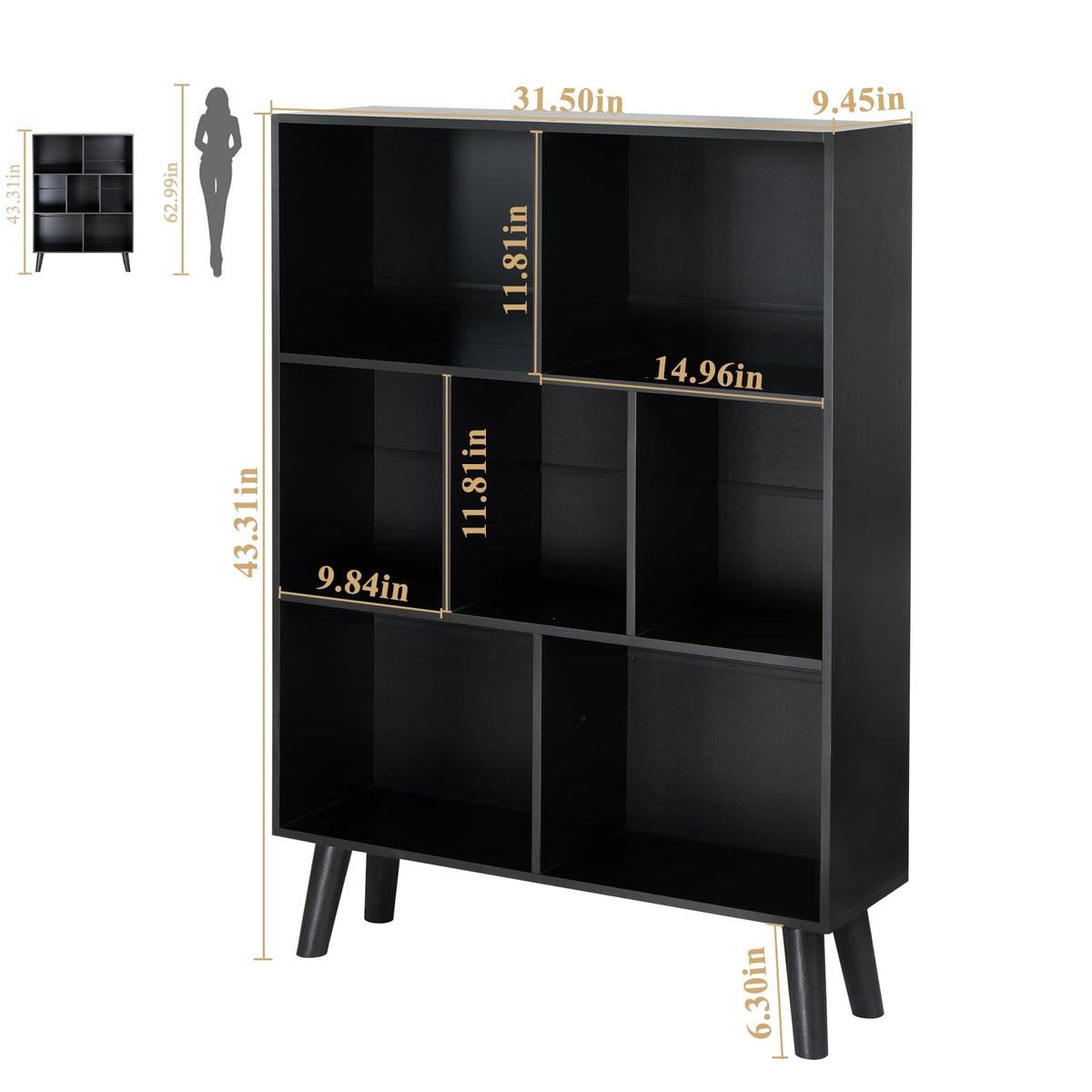 Black 3 Tier Wood Bookshelf H50093