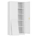 72" White Locking Metal Storage Cabinet with 4 Adjustable Shelves M165519