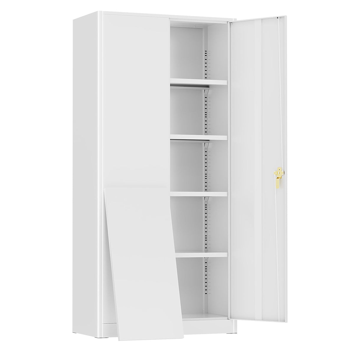 72" White Locking Metal Storage Cabinet with 4 Adjustable Shelves M165519