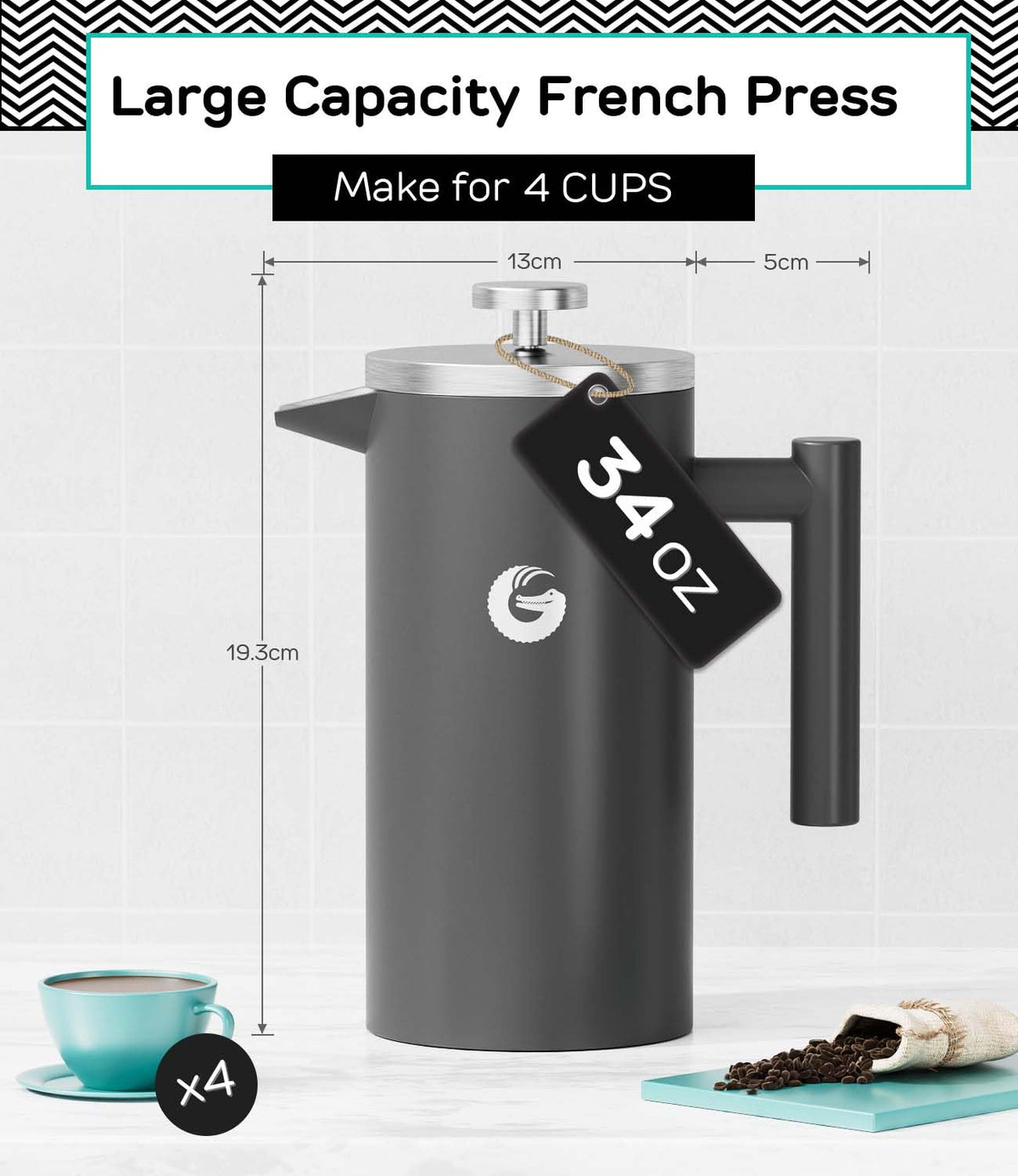 Gray 34 oz French Press Coffee Maker W325245
