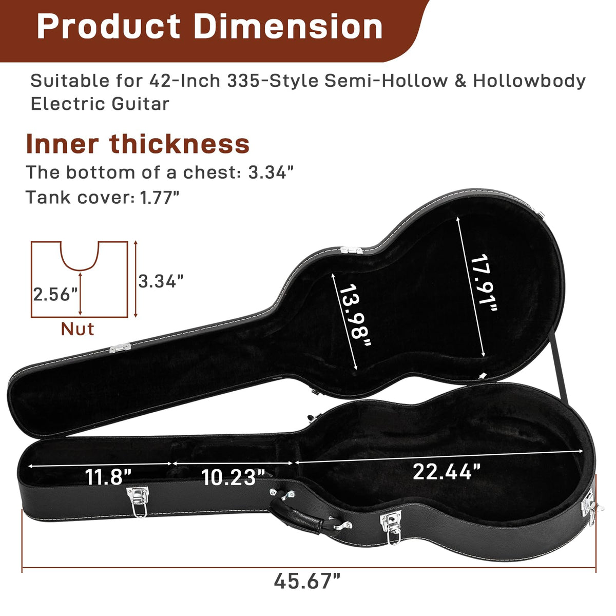 42-Inch Hard Electric Guitar Case with Lock Latch, Black O426564