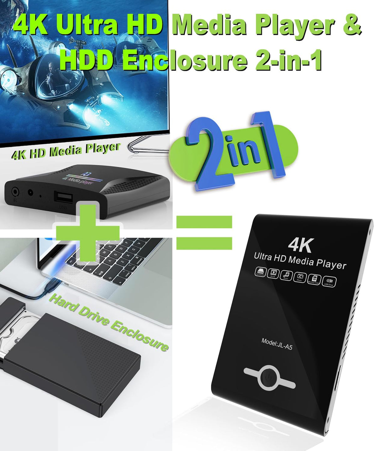 4K Ultra HD Media Player & HDD Enclosure 2-in-1 T915696