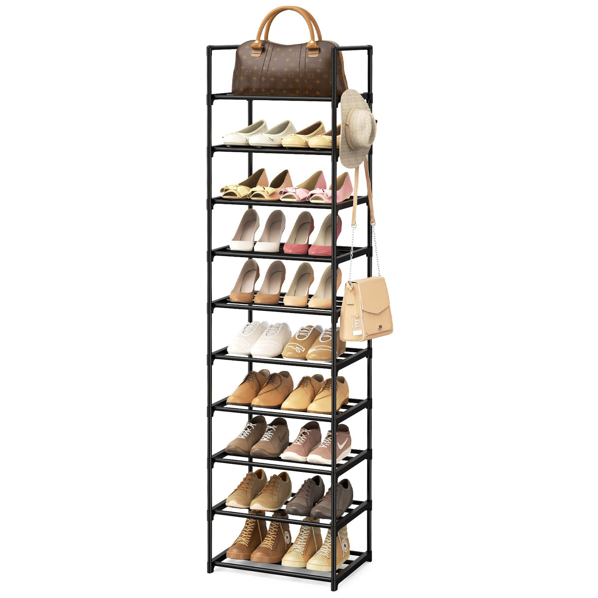 Black 10 Tiers Narrow Shoe Rack F7923