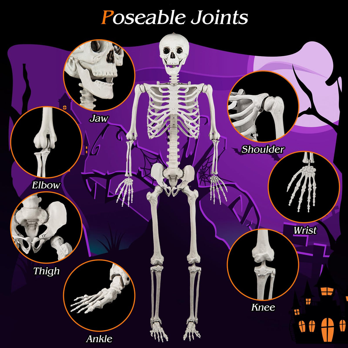 5.4 FT Life Size Posable Skeleton Decoration H8833