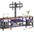 Rustic Brown 3-Tier TV Stand with Swivel Mount and Power Outlet I2936