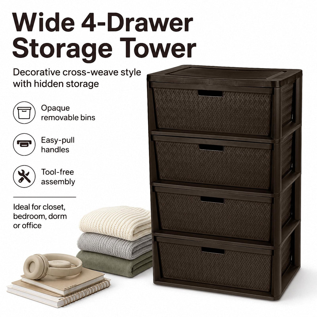 4 Drawer Brown Plastic Storage Tower N68664