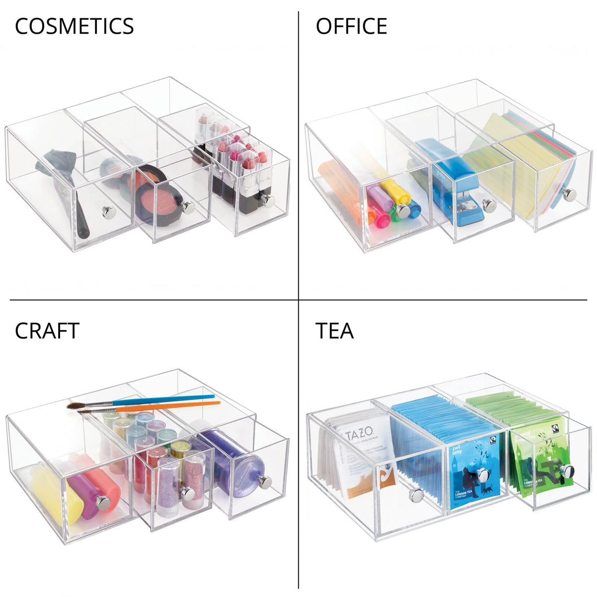 Clear 3 Drawer Plastic Stackable Desktop Organizer, 2 Pack M966274