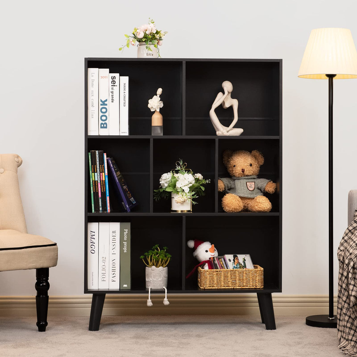 Black 3 Tier Wood Bookshelf H50093