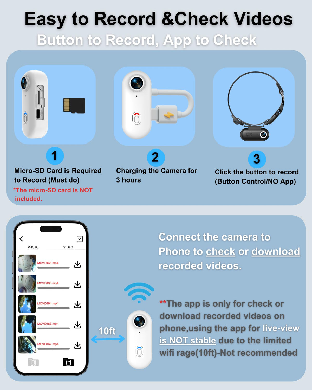 Cat Camera Collar with APP, 1080P HD Pet POV Video Recording Z68178