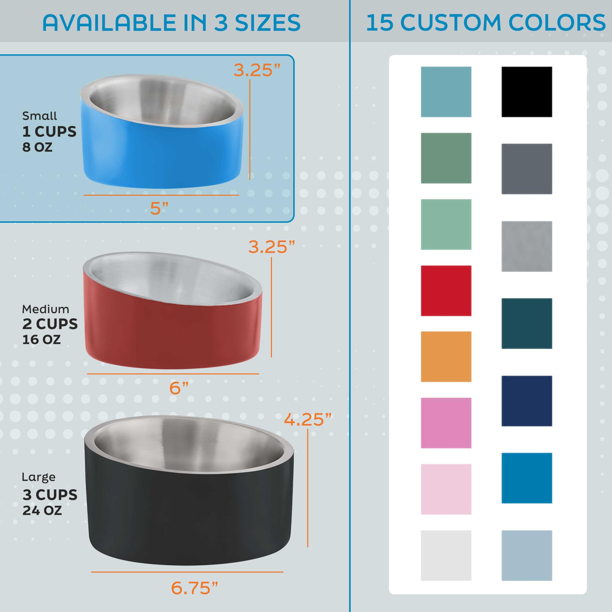 Stainless Steel Slanted Dog Cat Food Bowl 8 oz U37722