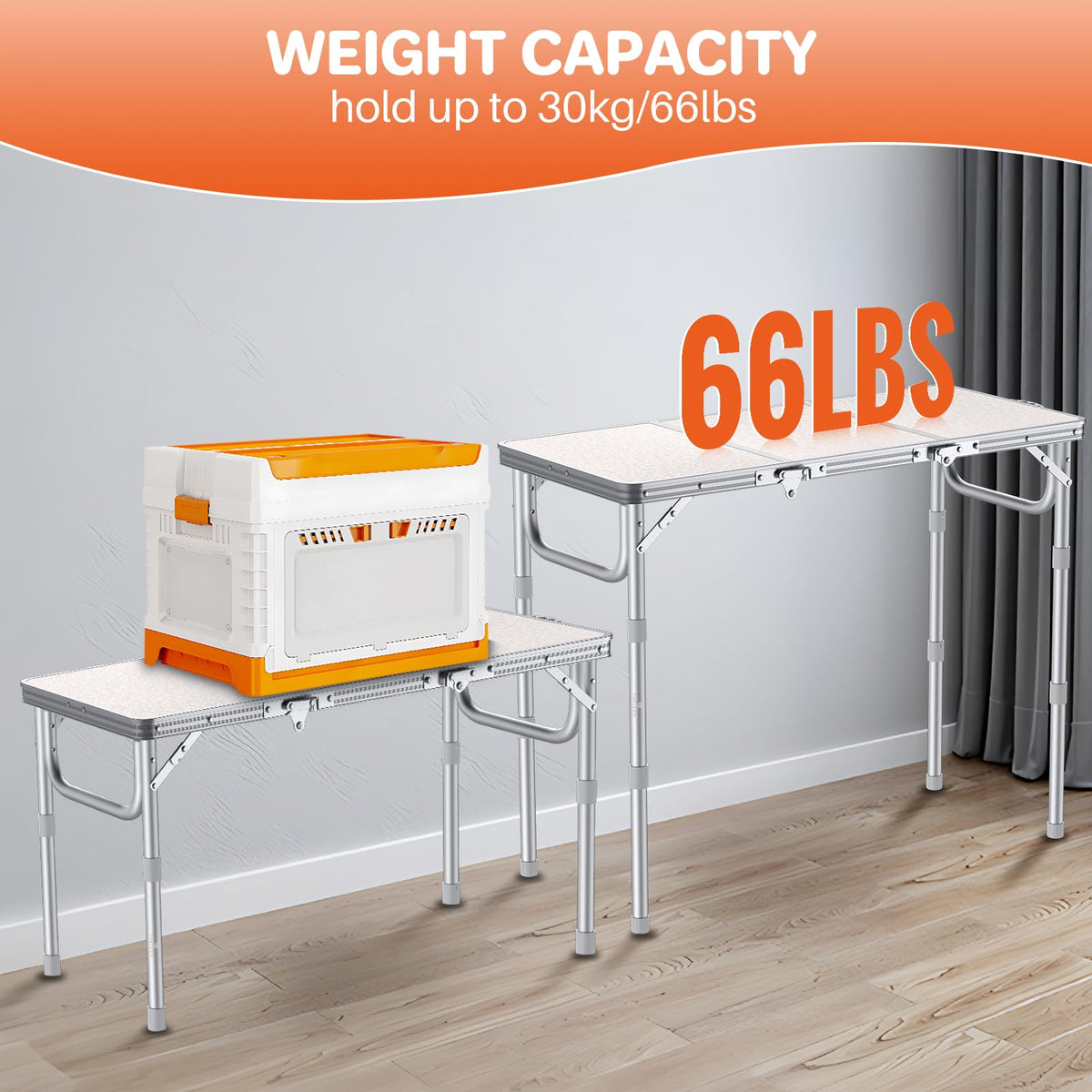 3ft Folding Camping Table, 3 Height Adjustable White H803