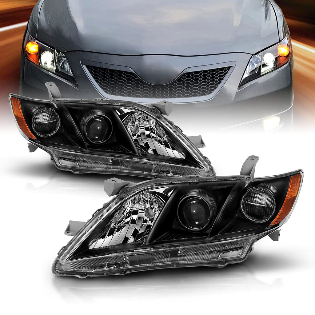 2007-2009 Toyota Camry Black Projector Headlight Assembly Pair E6810