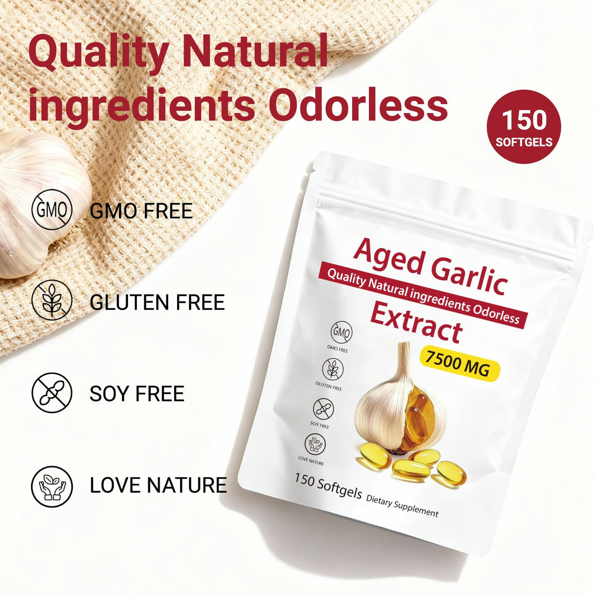 Odorless Aged Garlic Extract 7500mg Softgels J250908
