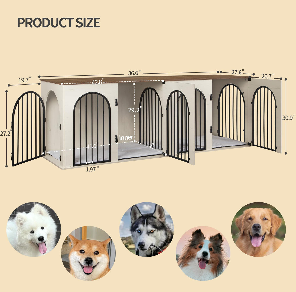 Double Dog Crate Furniture with Cushion F67620