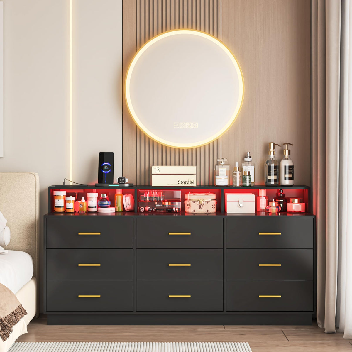 Black 9 Drawer Wood Dresser U44974