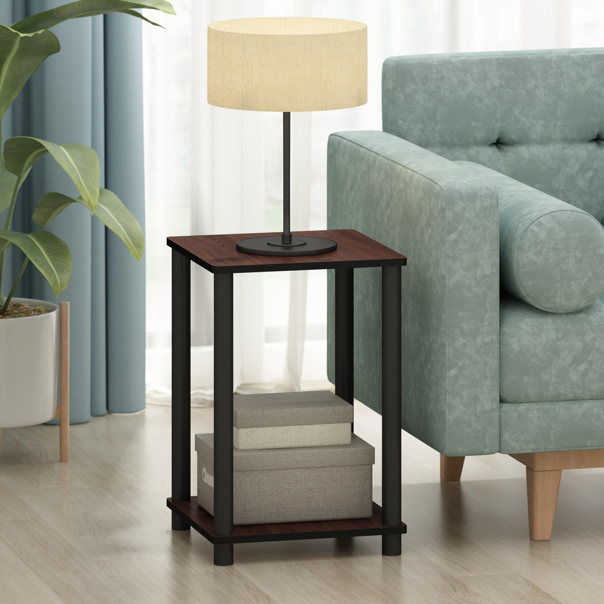 Set of 2 Dark Cherry Black End Table W362
