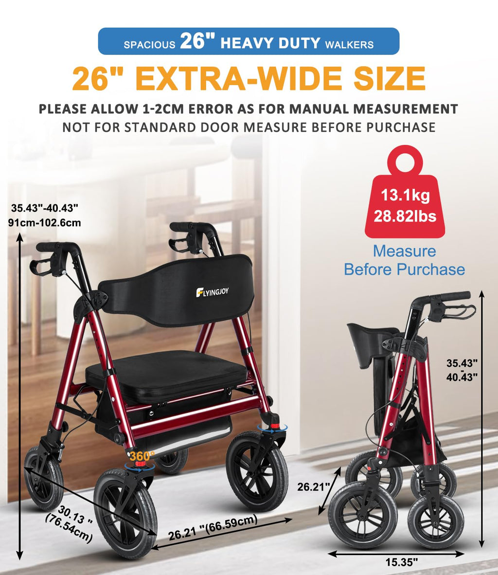 Heavy-Duty Bariatric Rollator Walker with Seat U957