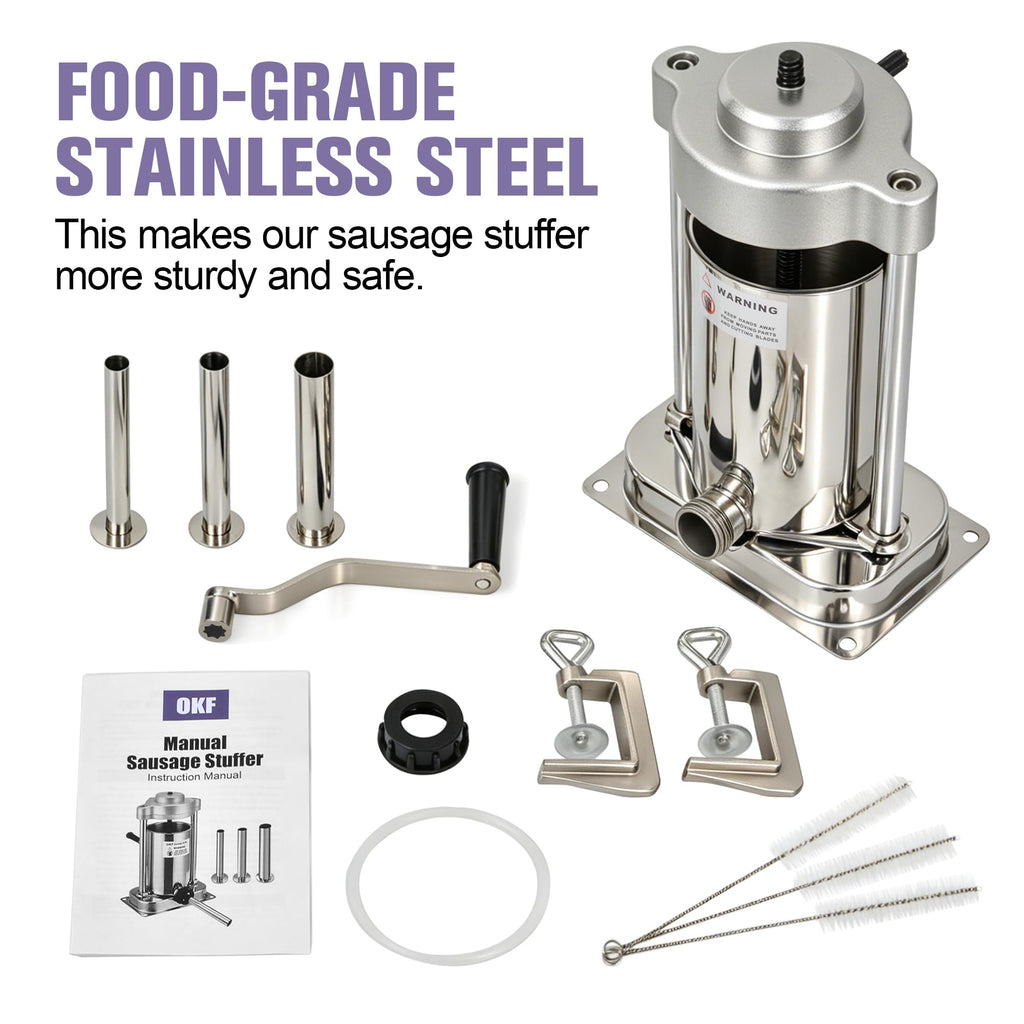 5lb Stainless Steel Sausage Stuffer with 3 Stuffing Tubes O6163