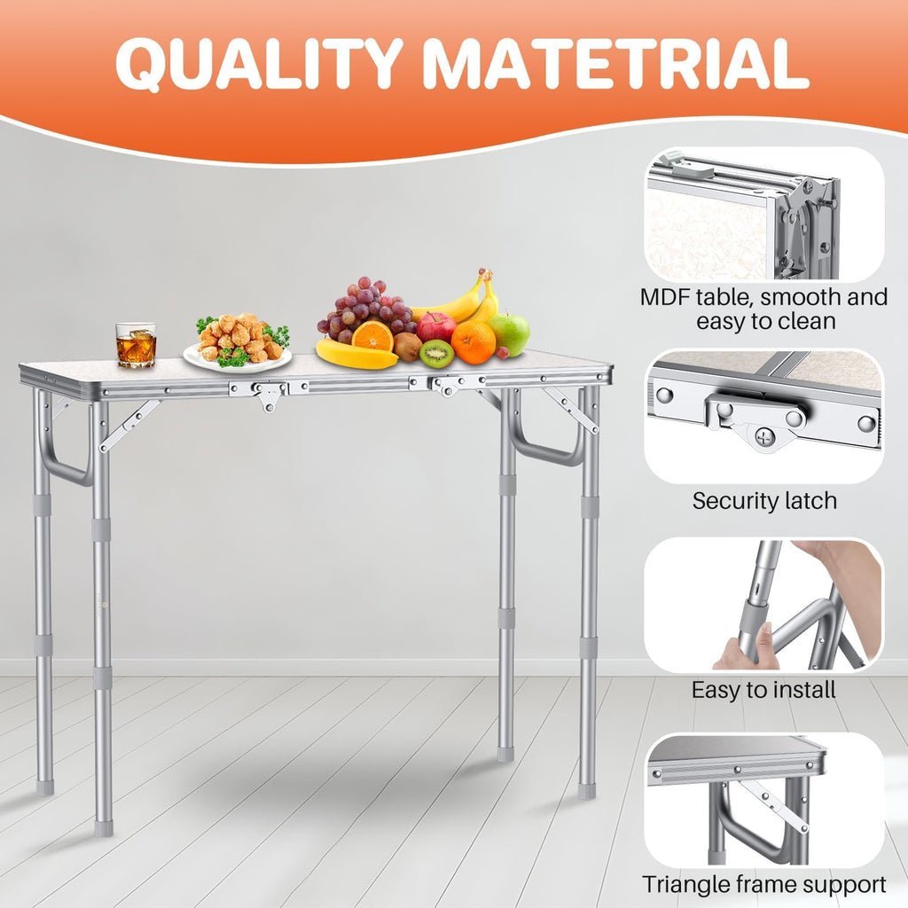3ft Folding Camping Table, 3 Height Adjustable White H803