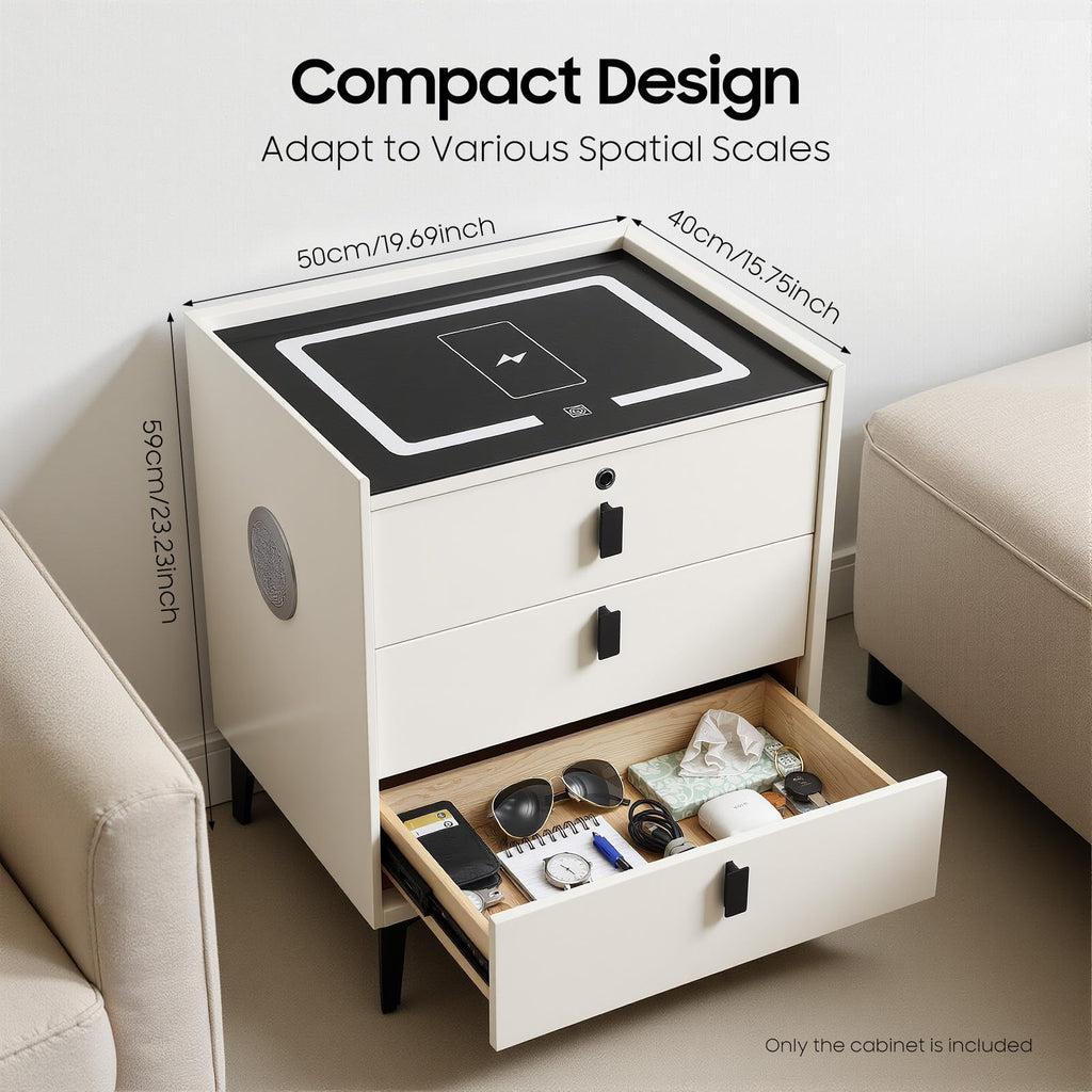 3 Drawers Nightstand with Fingerprint Lock and Wireless Charging M1201