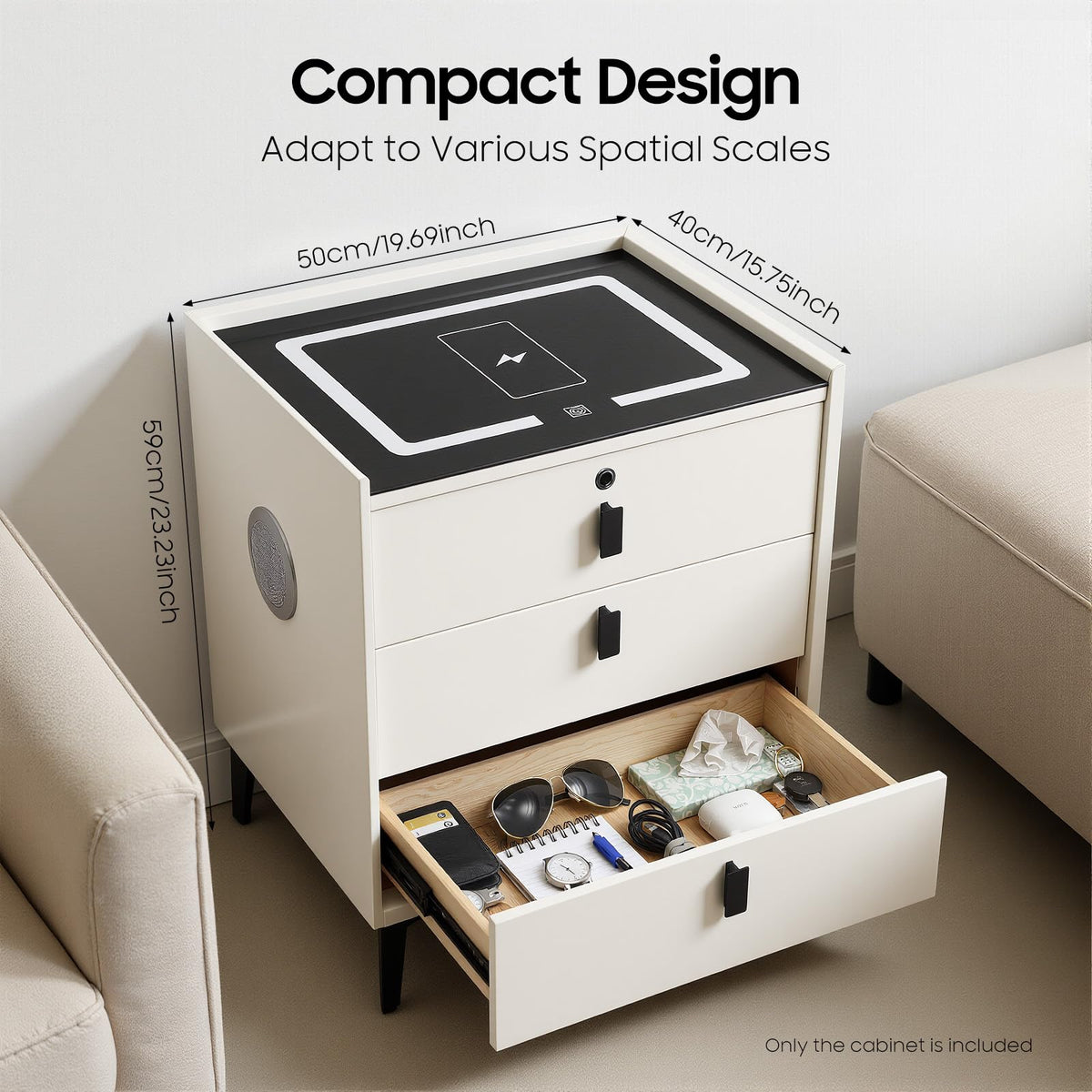 3 Drawers Nightstand with Fingerprint Lock and Wireless Charging M1201