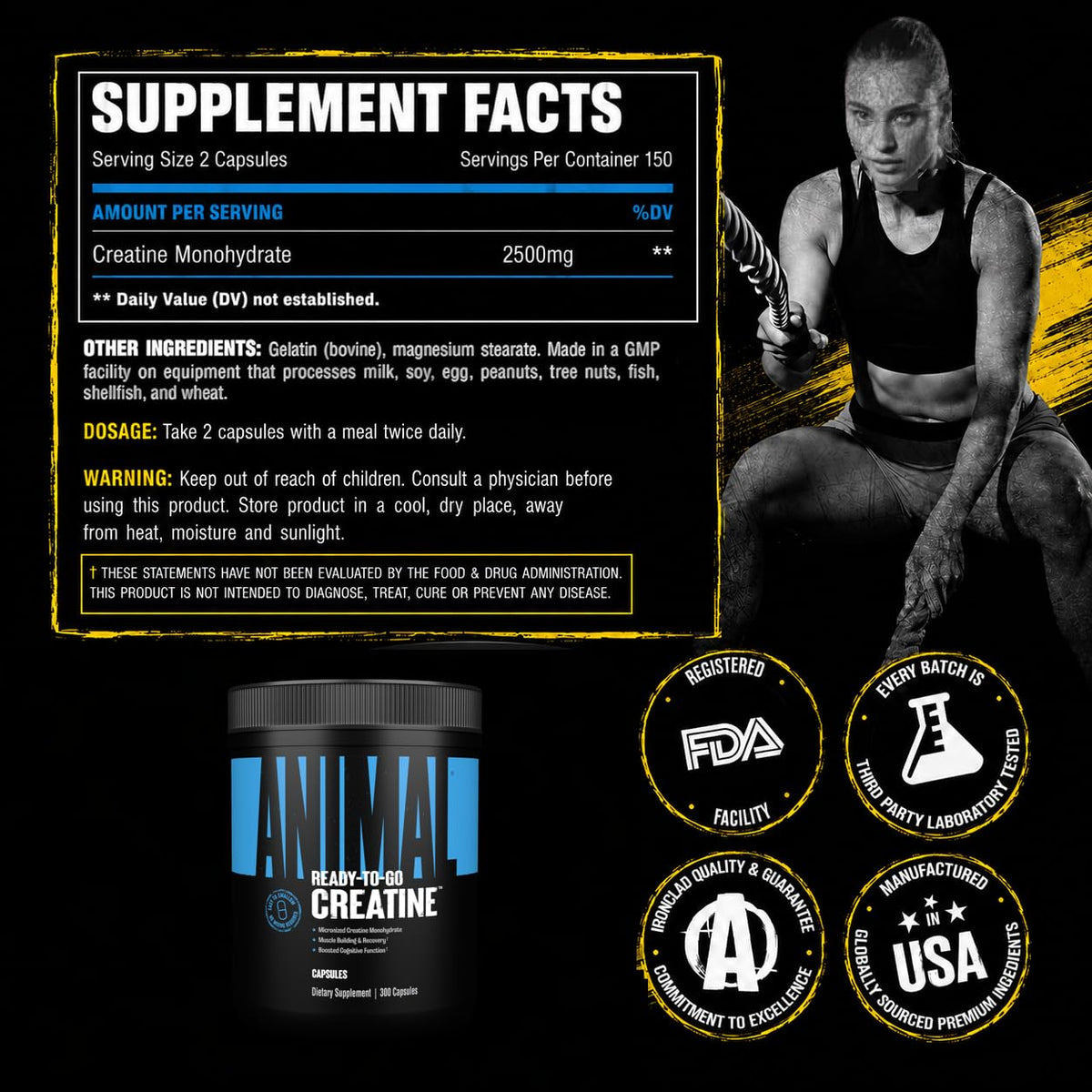 Creatine Monohydrate Powder Capsules 300 Count F4725