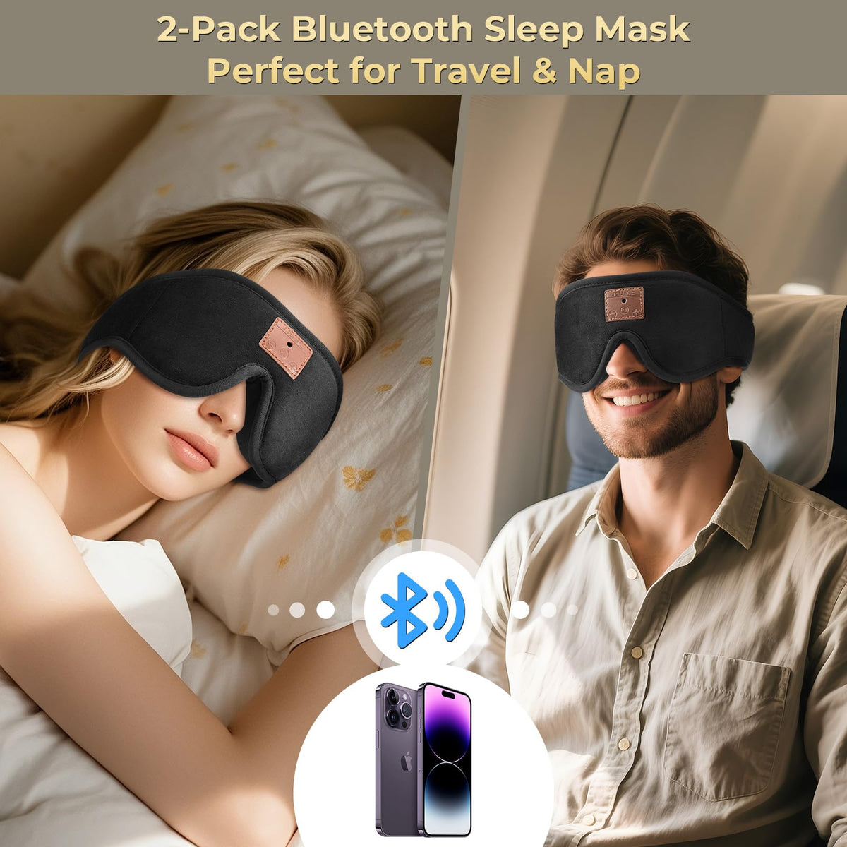 3D Bluetooth Sleep Mask with Headphones 2-Pack P130